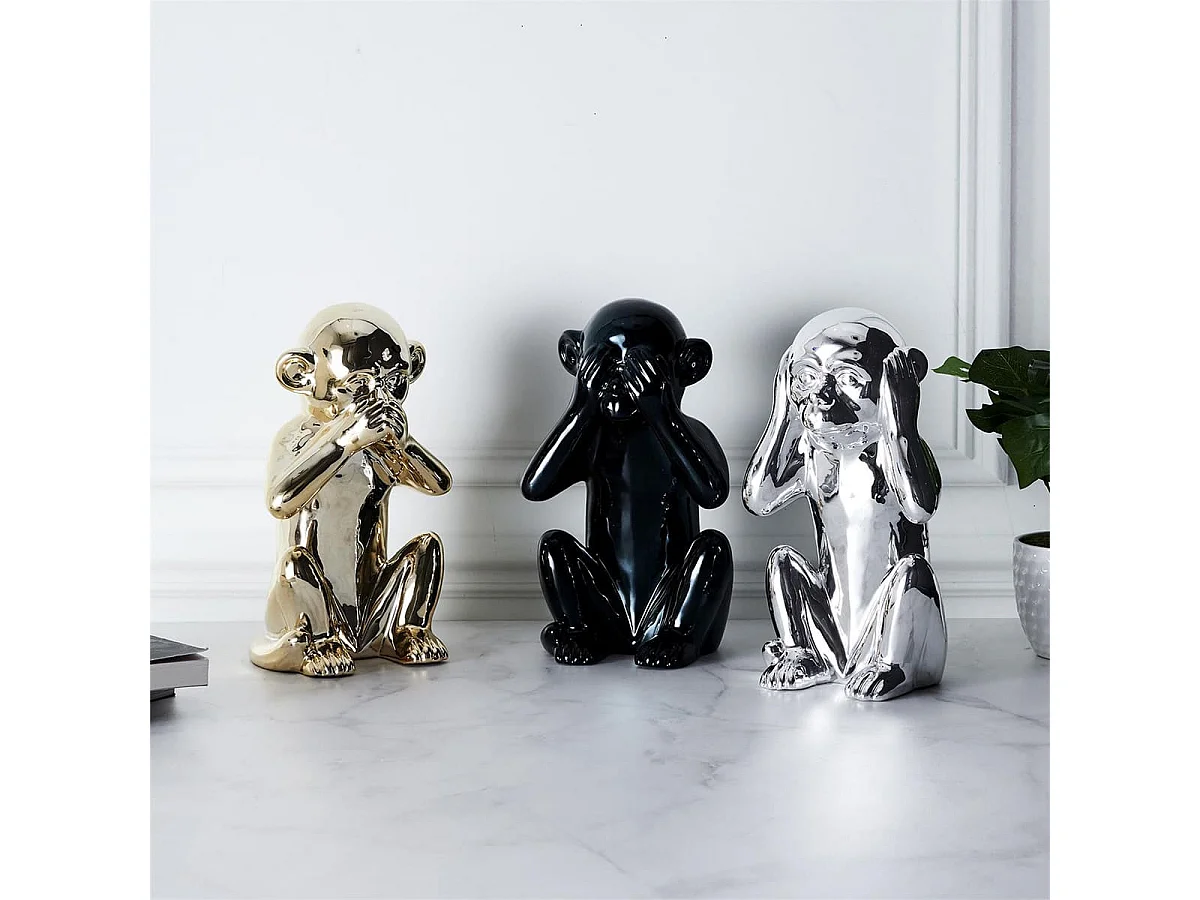 Statue Argentée Singe de la Sagesse "N'entends pas" H28cm - ZHIHUI