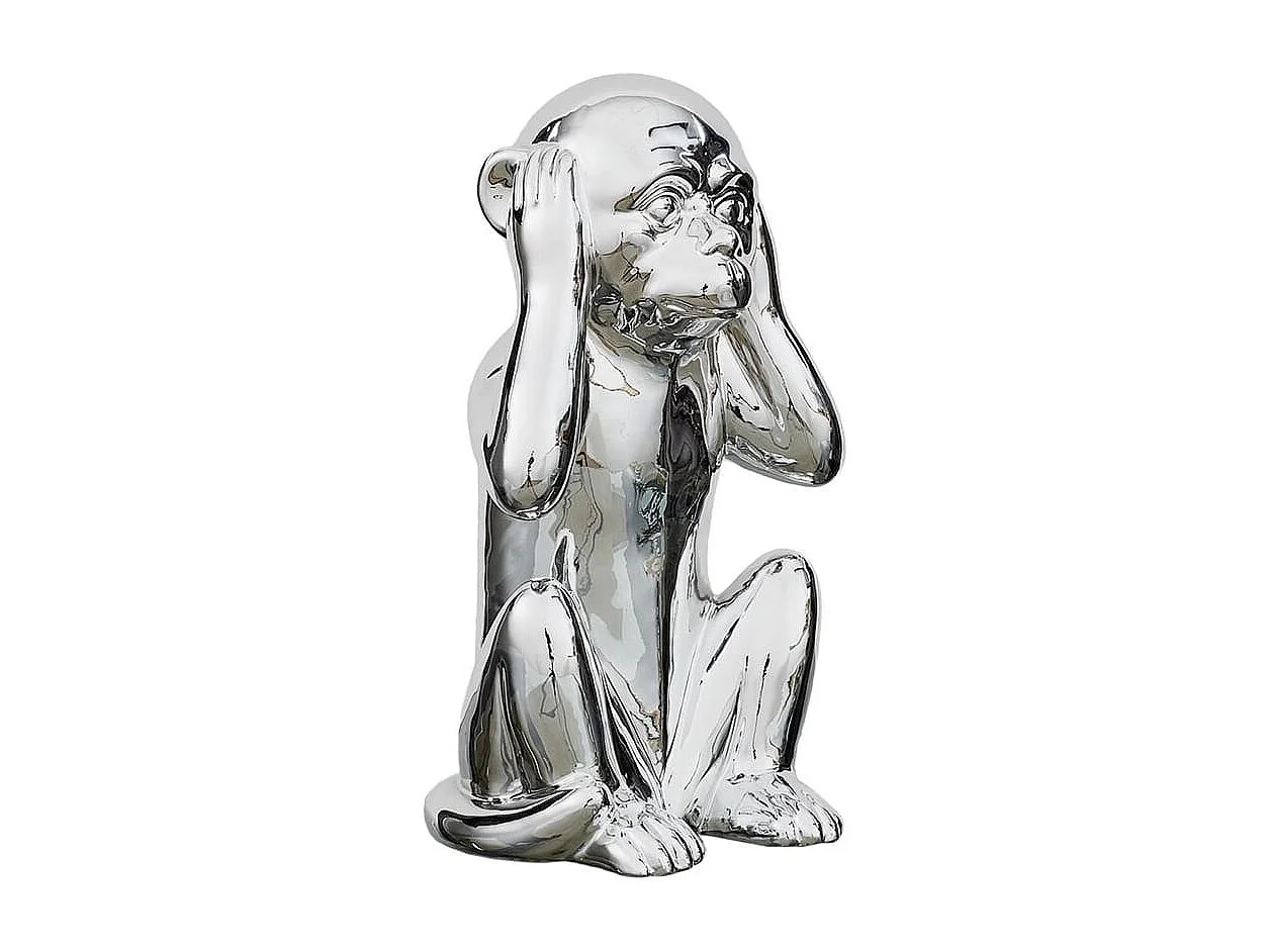 Statue Argentée Singe de la Sagesse "N'entends pas" H28cm - ZHIHUI