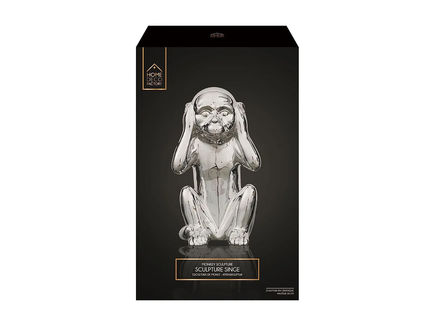 Statue Argentée Singe de la Sagesse "N'entends pas" H28cm - ZHIHUI