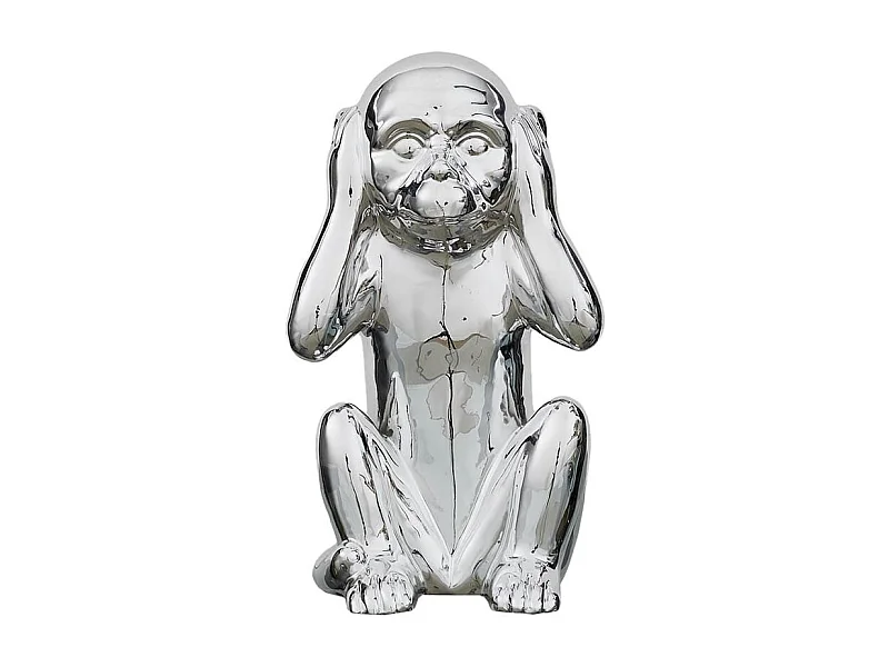 Statue Argentée Singe de la Sagesse "N'entends pas" H28cm - ZHIHUI
