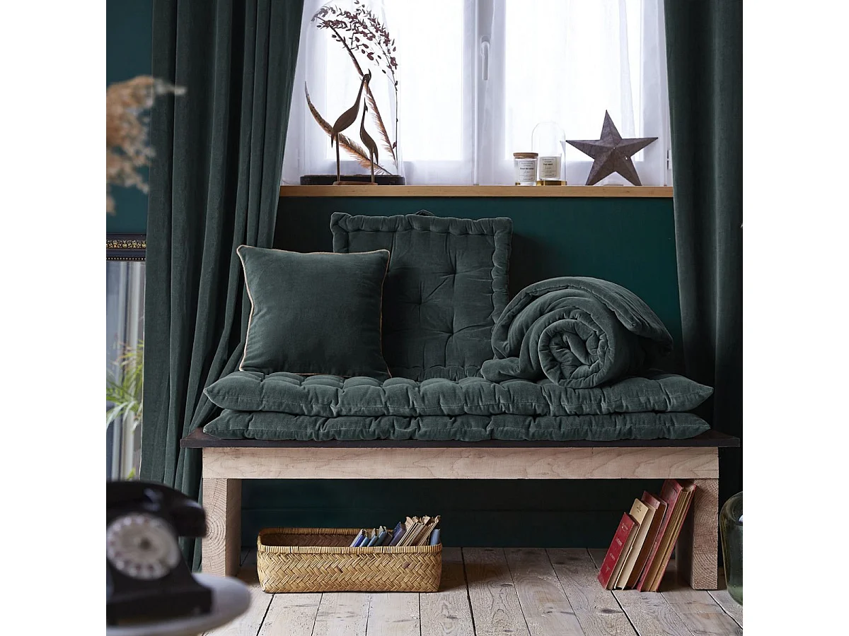 Coussin Déhoussable 40x60cm Velours de Coton Coloris Ardoise - HARRIS