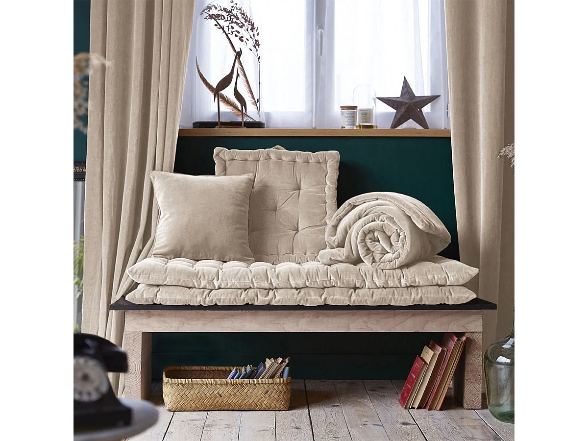 Coussin Déhoussable 40x60cm Velours de Coton Coloris Pampa - HARRIS