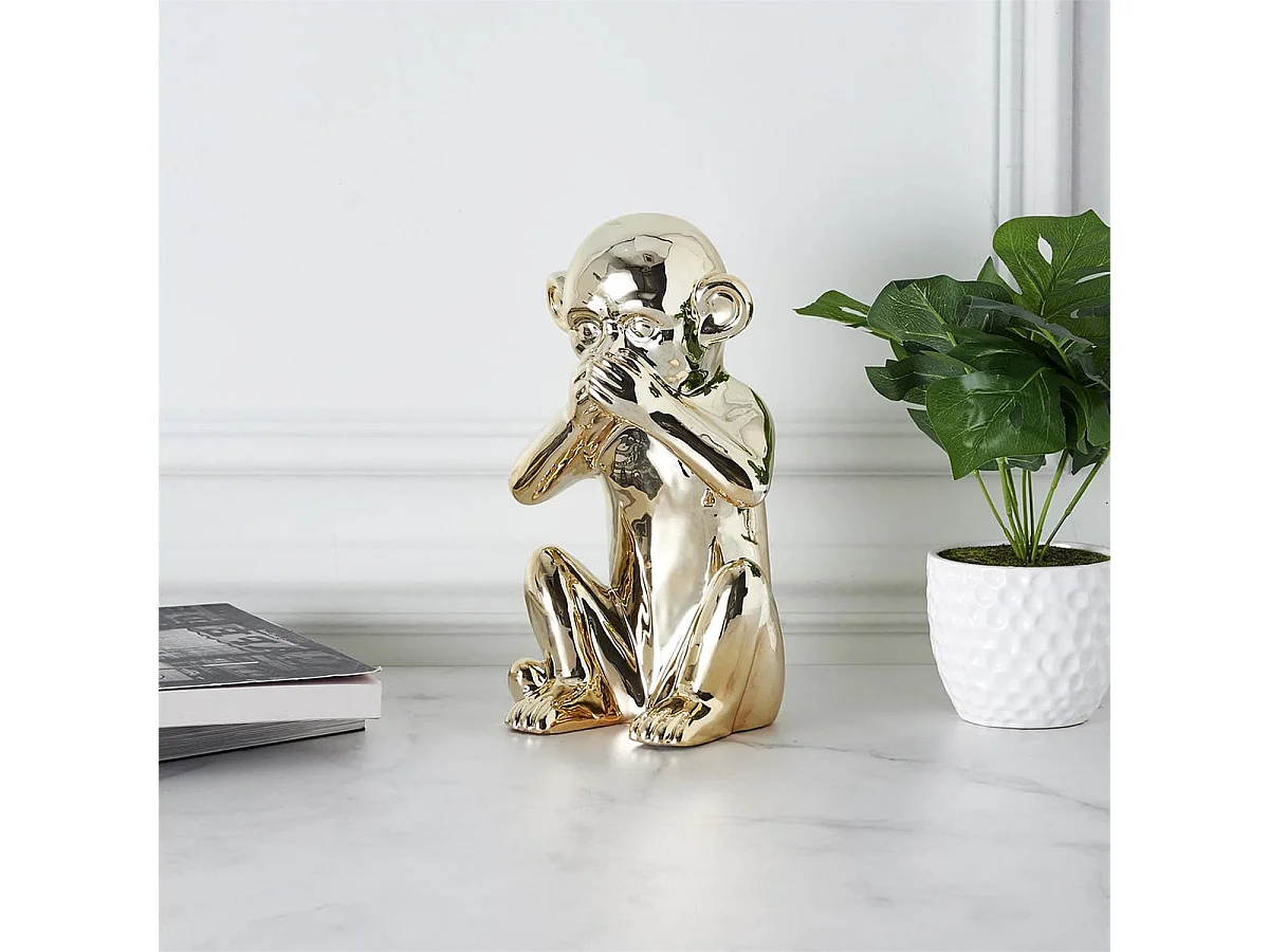 Statue Dorée Singe de la Sagesse "Ne parle pas" H28cm - ZHIHUI