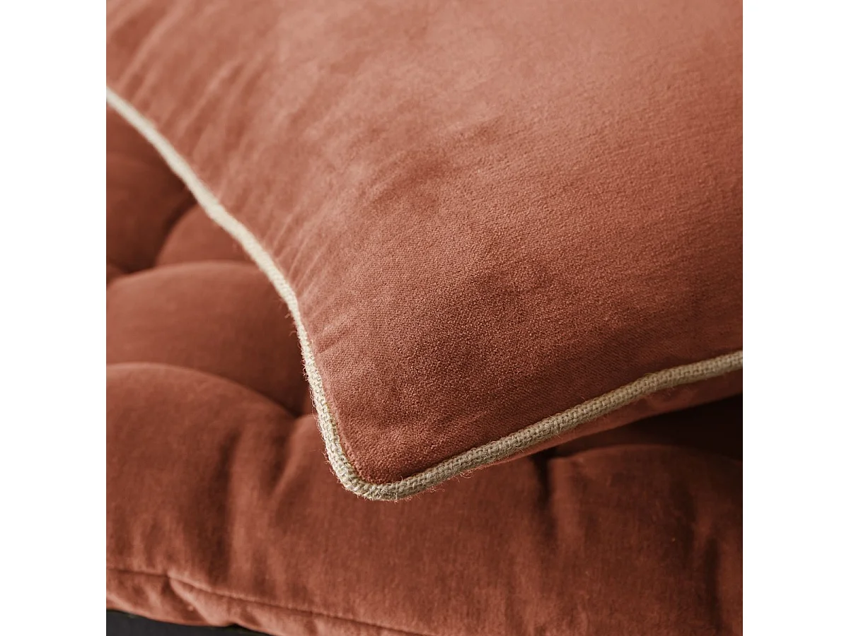 Coussin Déhoussable 40x60cm Velours de Coton Coloris Terracotta - HARRIS