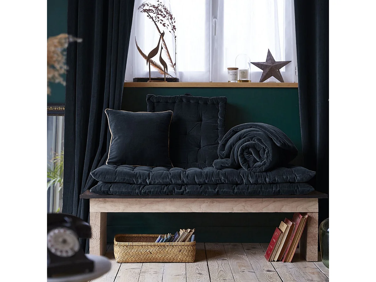 Coussin Déhoussable 40x60cm Velours de Coton Coloris Bleu nuit - HARRIS