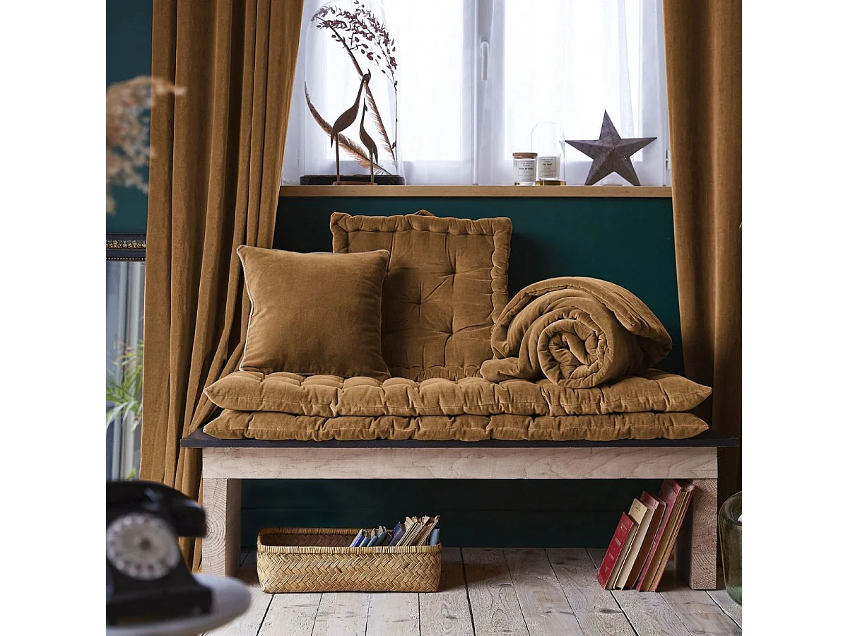 Coussin Déhoussable 40x60cm Velours de Coton Coloris Camel - HARRIS