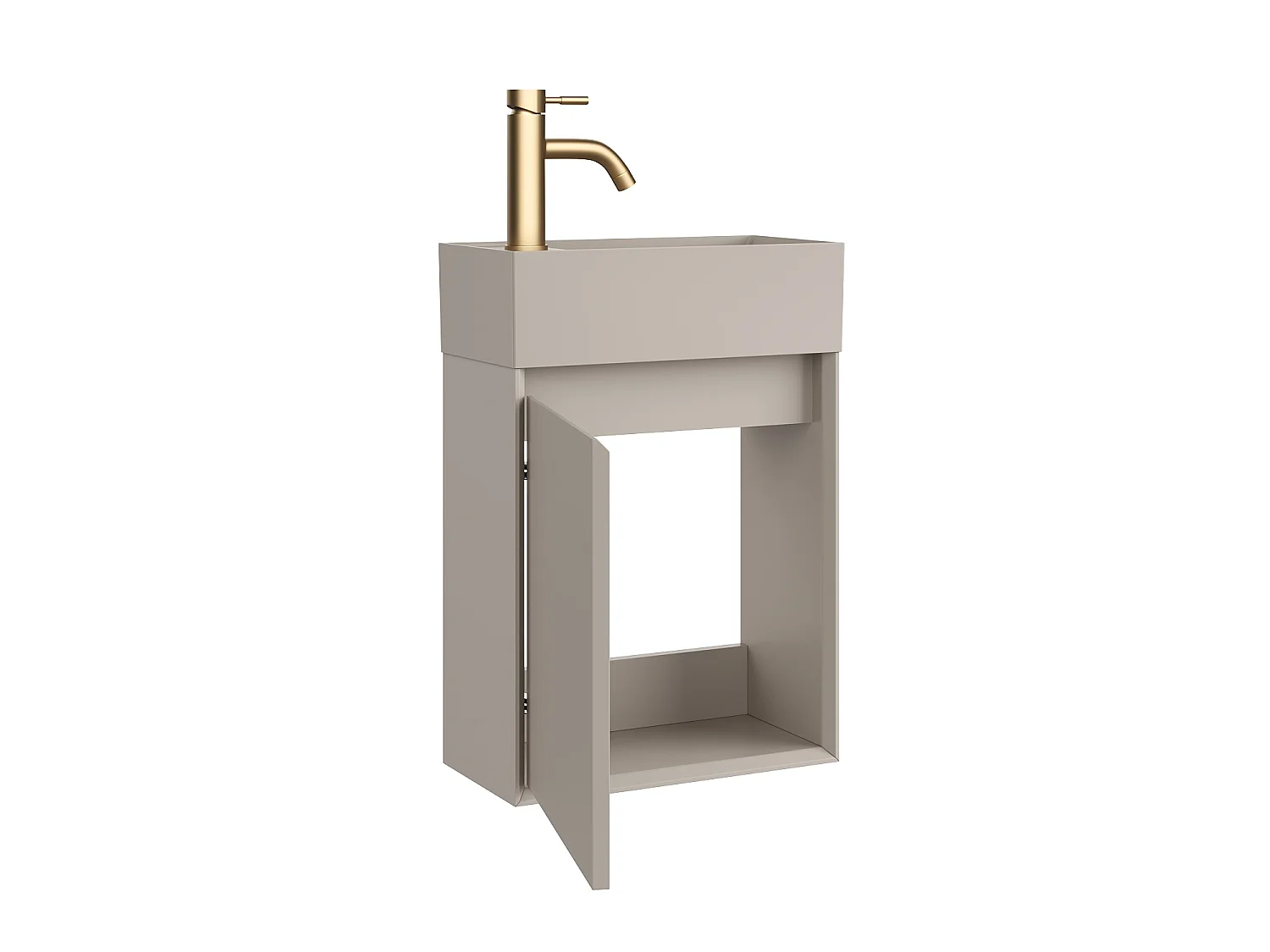 Meuble lave main suspendu avec vasque en résine beige mat et robinet - Beige mat - 40 x 25.5 x 57 cm - SOREL