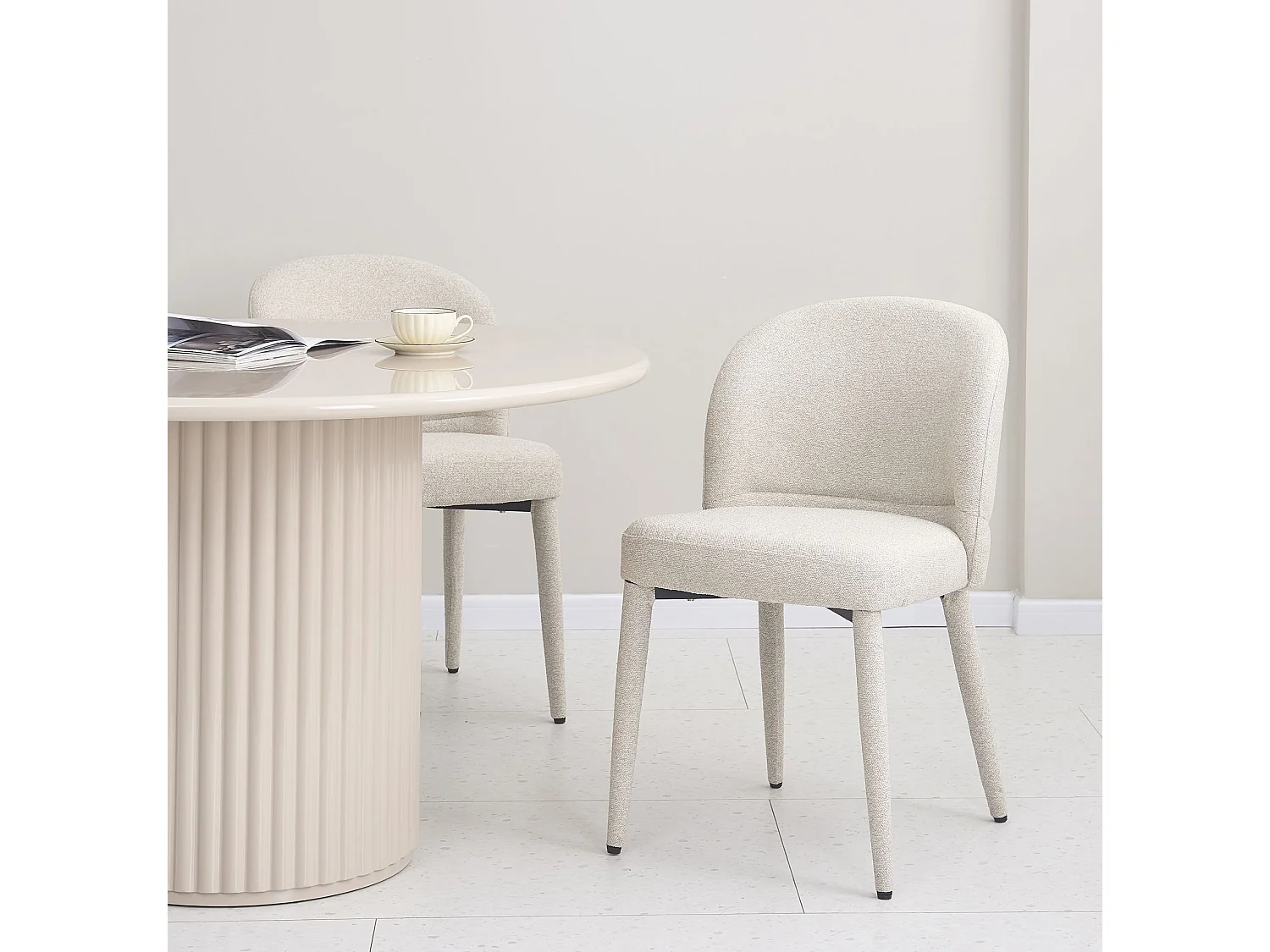Chaise de salle à manger en tissu bouclé – Beige – COASES