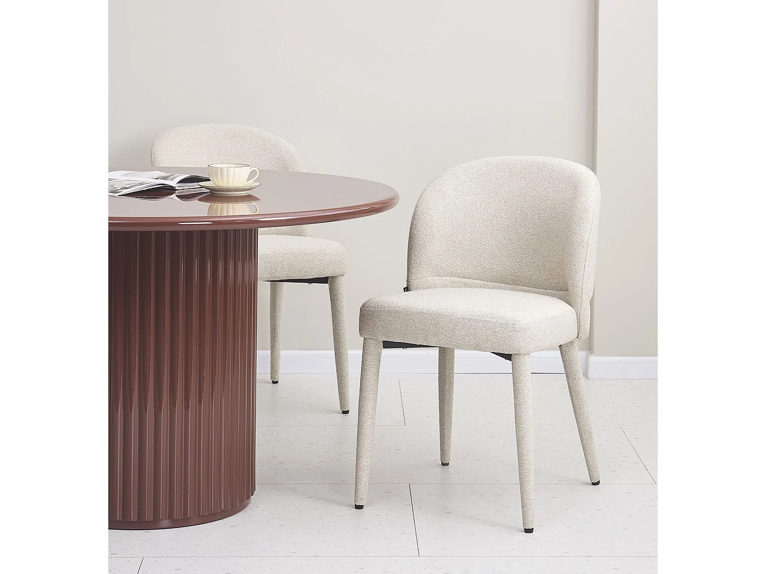 Chaise de salle à manger en tissu bouclé – Beige – COASES
