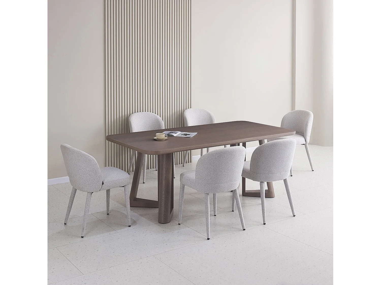 Esszimmerstuhl mit Bouclé-Bezug – Hellgrau – COASES