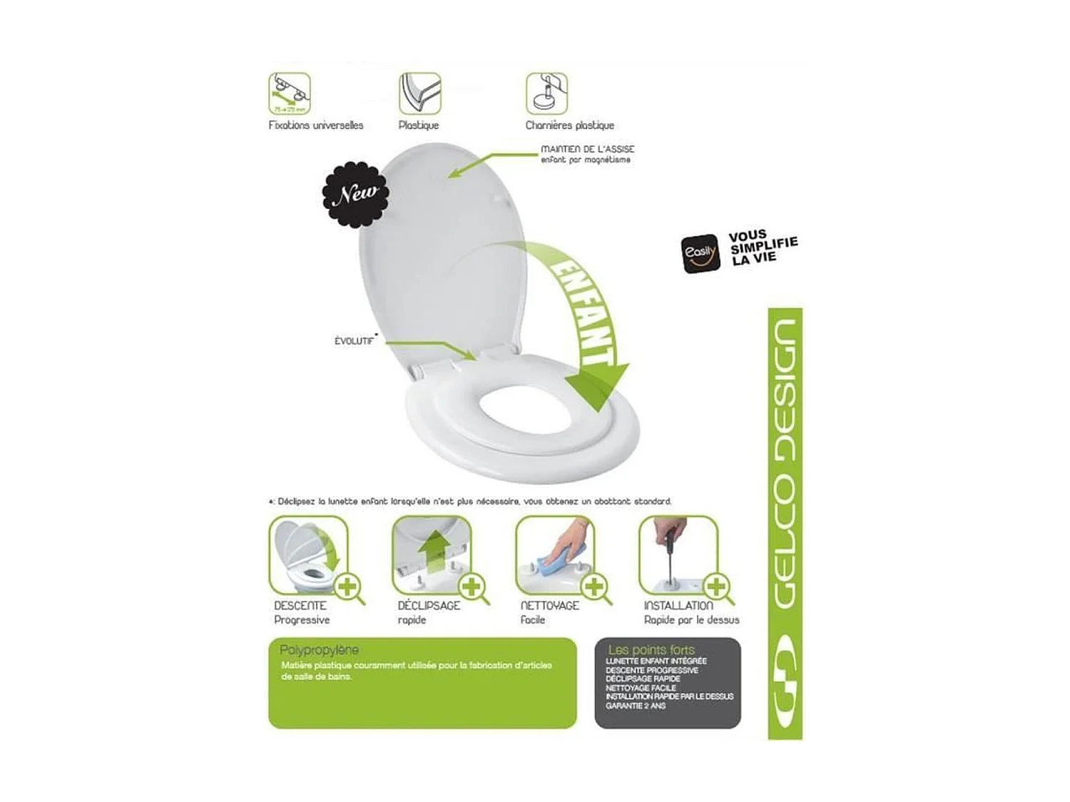 Abattant pour wc plastique bambino blanc - GELCO