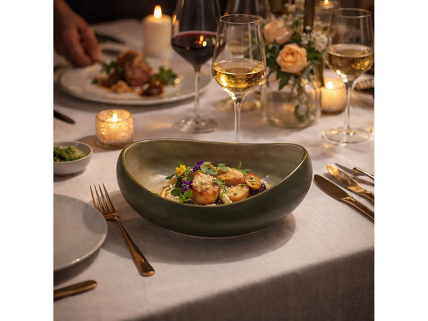 Ogo Living - Lot 6 Assiettes Coupes Oli D20.5cm 1.4l En Grès Vert