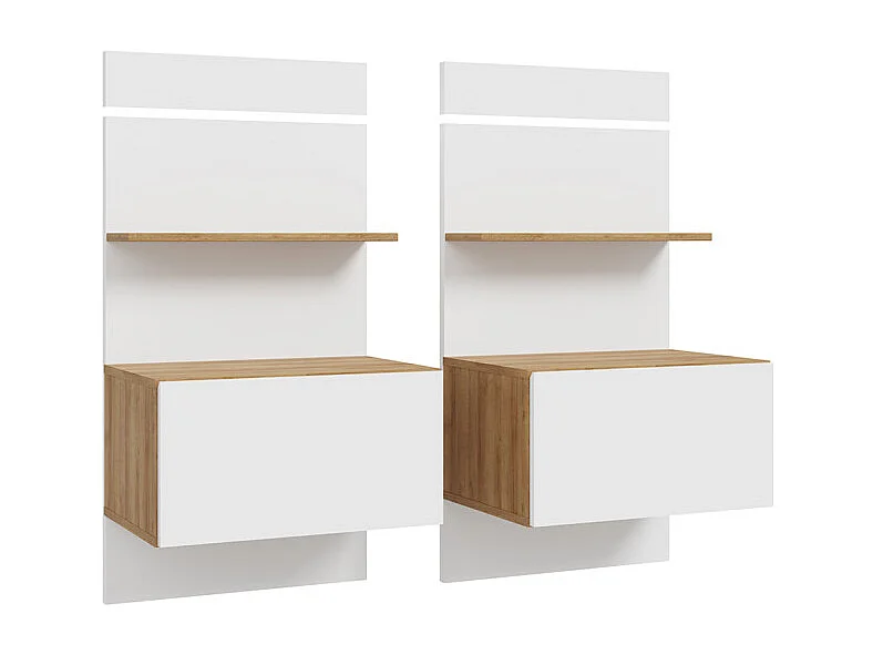 Lot 2 de chevets 98,5 cm décor chêne et blanc LED intégrés – ILLYA
