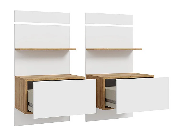 Lot 2 de chevets 98,5 cm décor chêne et blanc LED intégrés – ILLYA