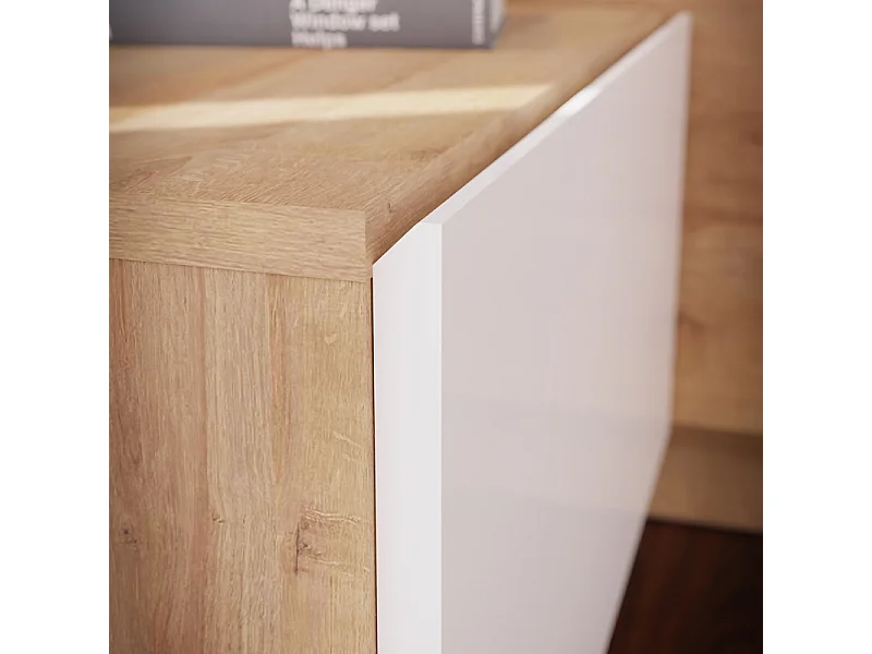 Lot 2 de chevets 98,5 cm décor chêne et blanc LED intégrés – ILLYA