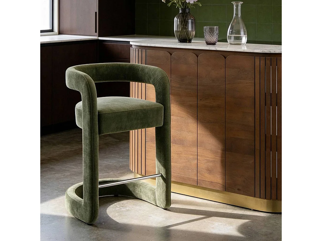 Tabouret de bar en tissu vert Jorah (lot de 2)
