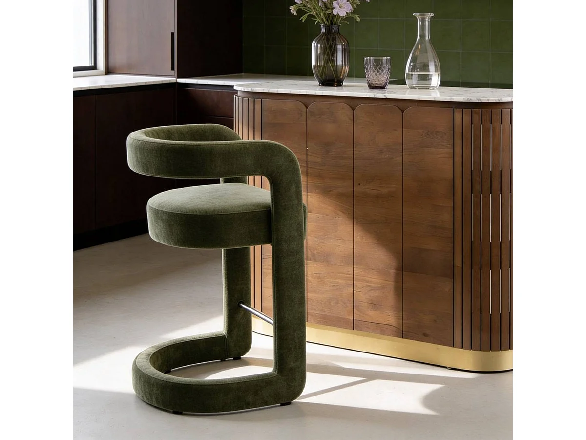 Tabouret de bar en tissu vert Jorah (lot de 2)