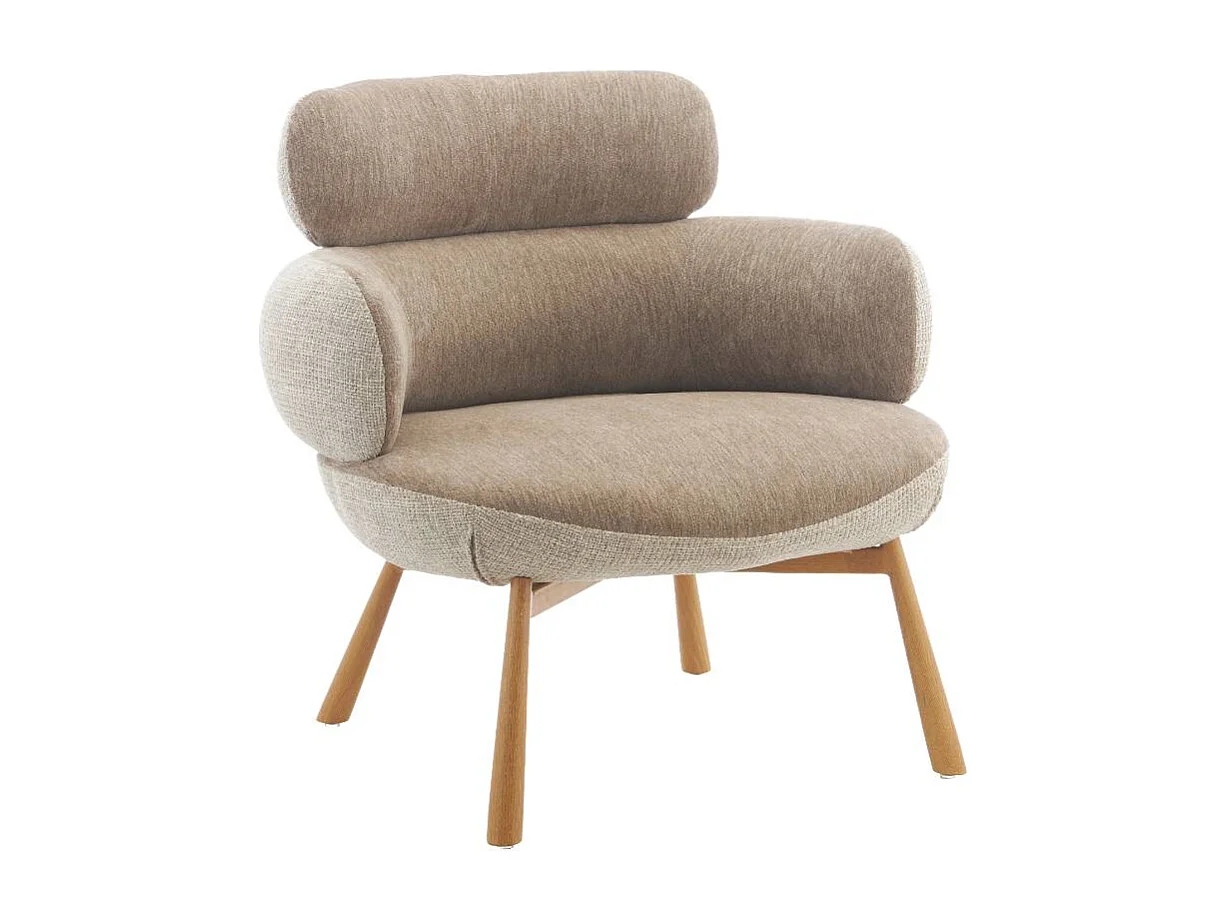 Fauteuil en tissu taupe et pieds en métal effet bois Aléa