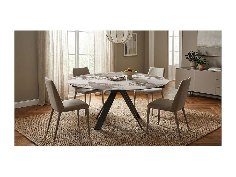 Table extensible ronde 115 à 190 cm céramique marbré - PATAGONIA