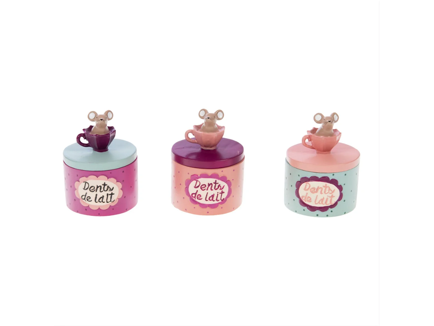 Boîte à dents de lait pack 3 rose 7x5x5 cm