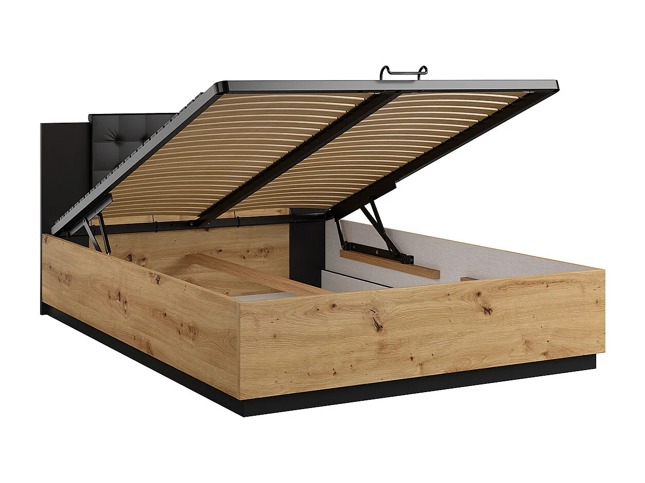 Letto con contenitore con base Alec marrone e nero 140x200