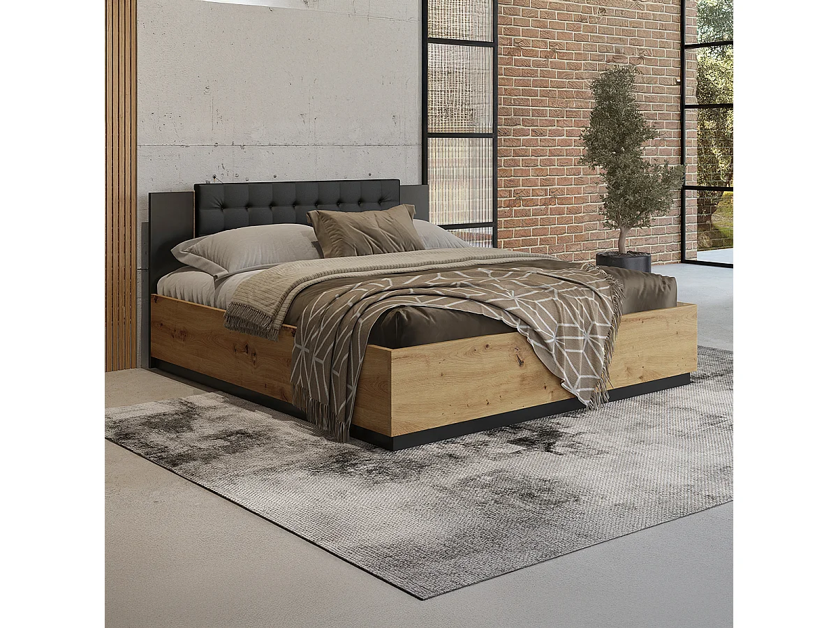 Letto con contenitore con base Alec marrone e nero 140x200