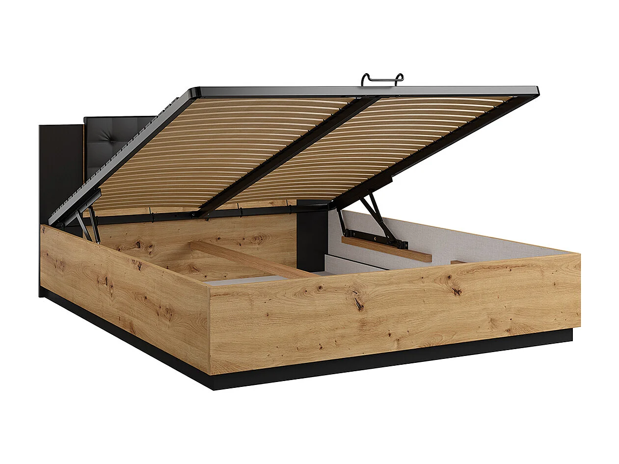 Cama com arrumação com base Alec madeira e preto 160x200