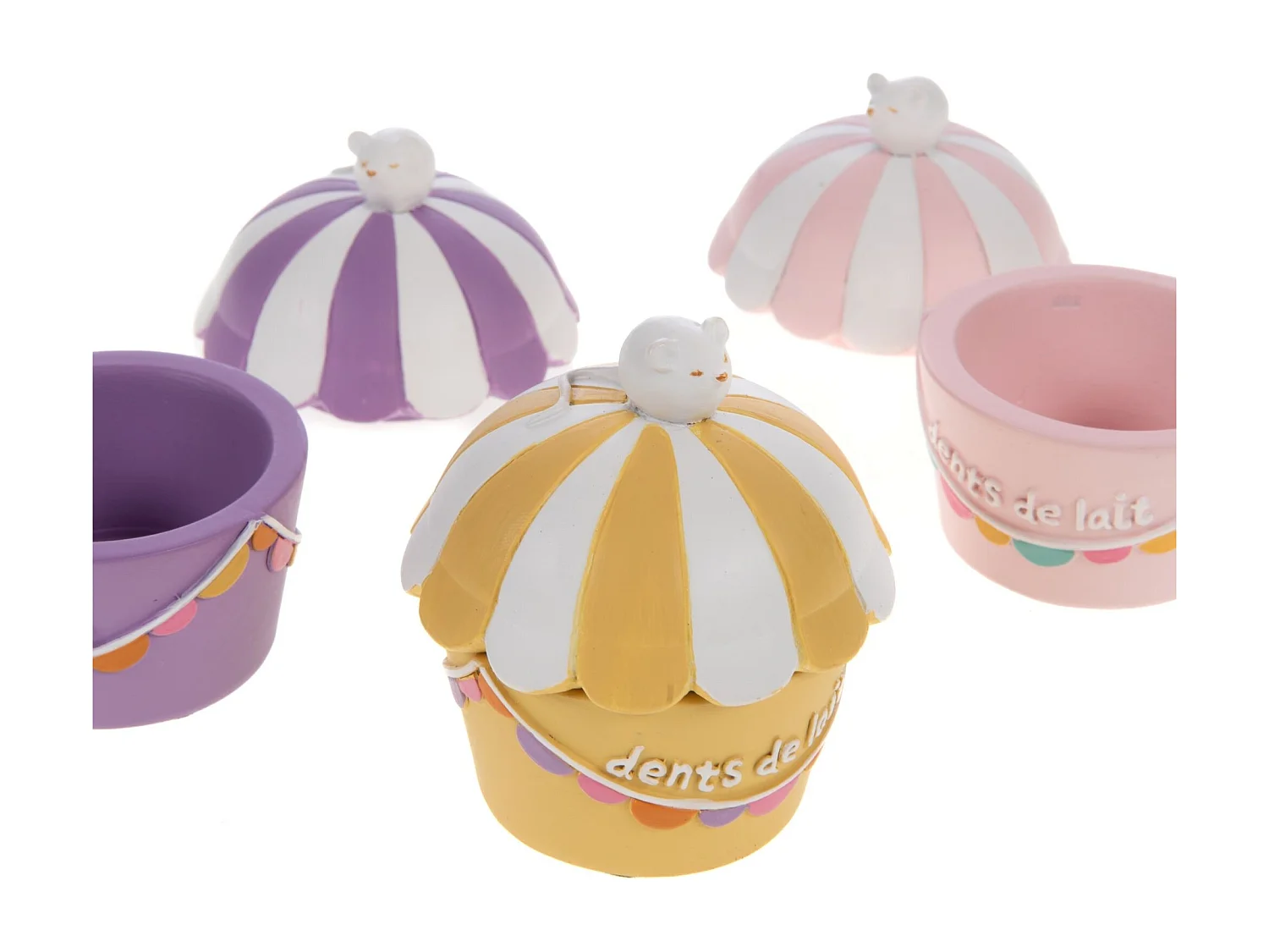 Boîte dents de lait pack 3 multicolore 6x7x6 cm