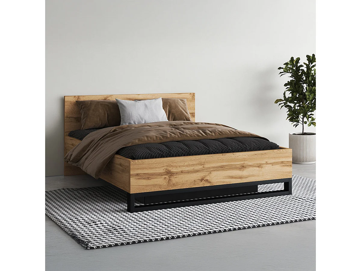 Box cama Eden Madera y Negro 140x200 con somier incluido