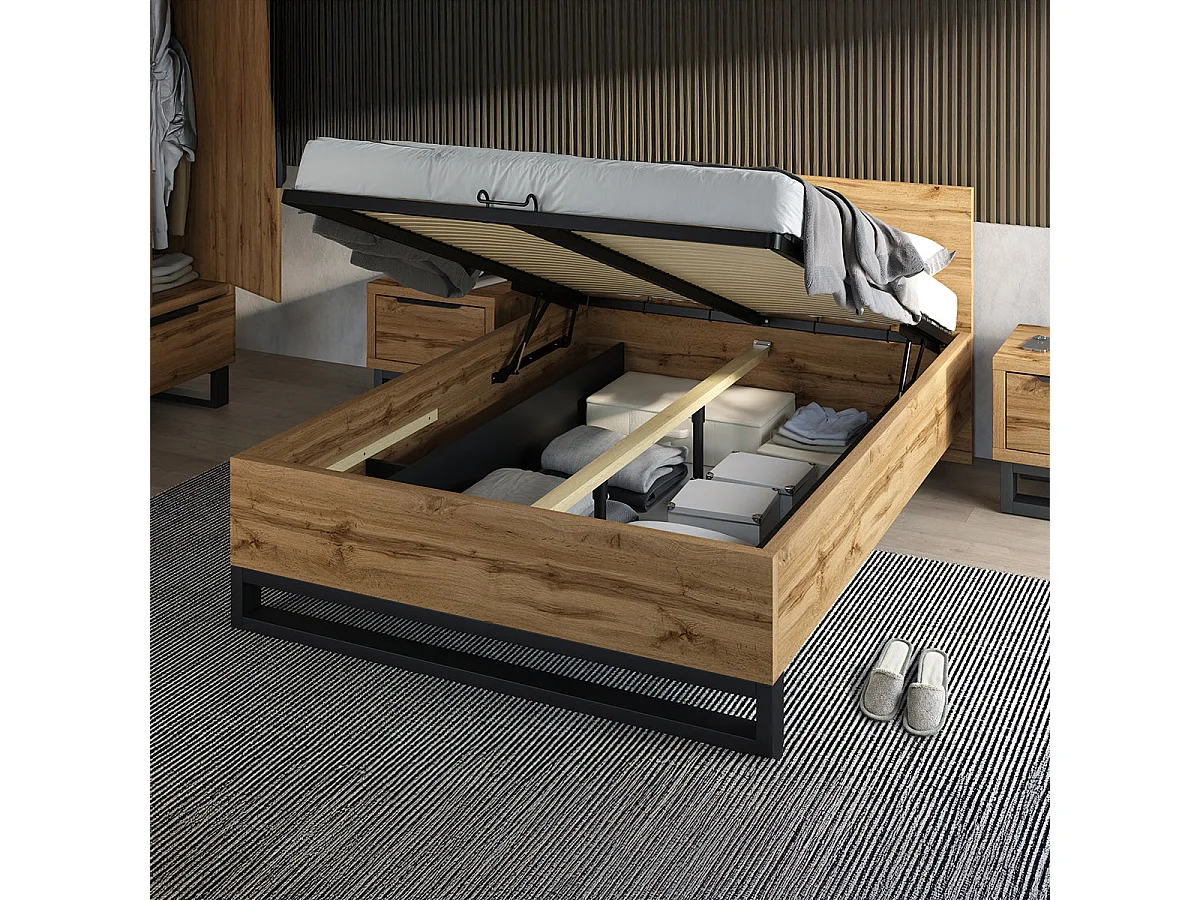 Cama box Eden Madera y Negro 180x200 incluido somier