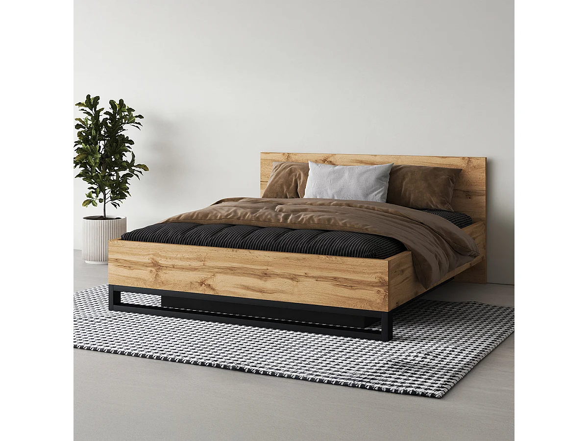 Cama box Eden Madera y Negro 180x200 incluido somier