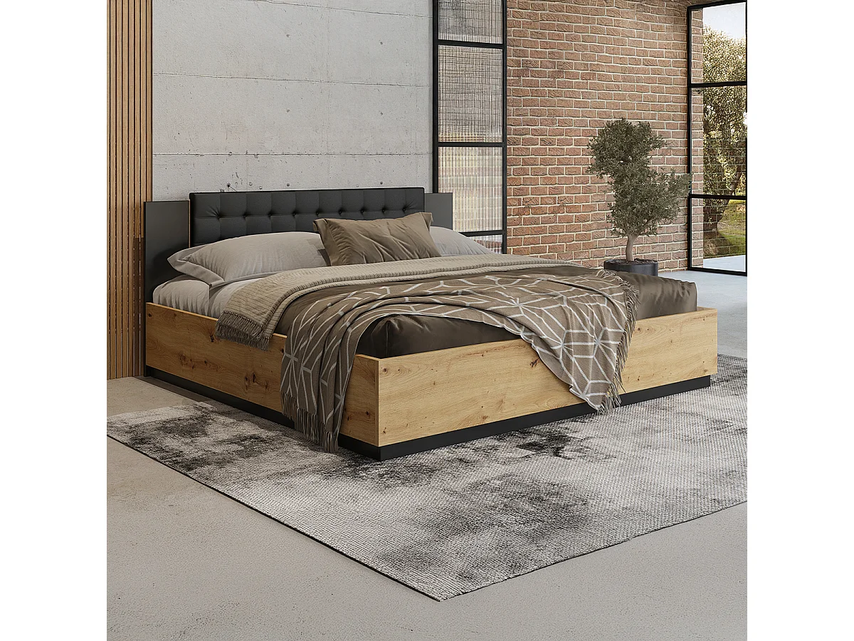 Letto con contenitore con base Alec marrone e nero 180x200