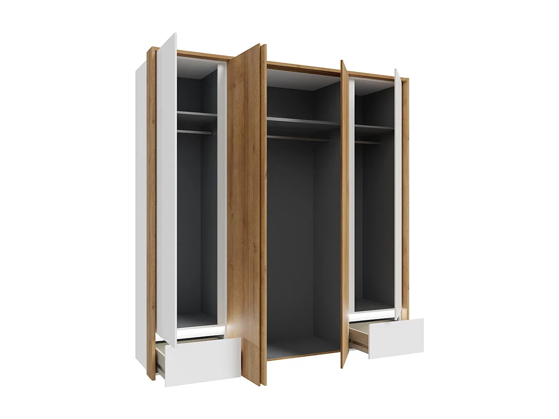 Armoire dressing 204 cm décor bois chêne et blanc avec LED – ILLYA