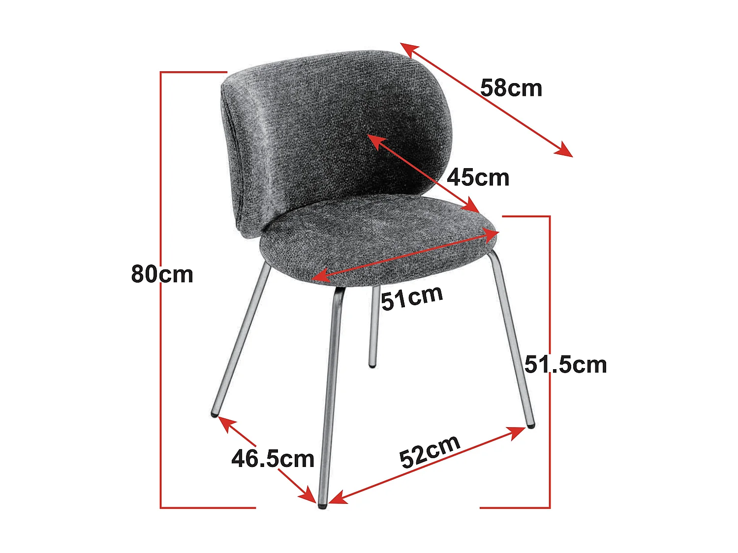 Lot de 2 chaises de salle à manger en chenille moderne – gris, dossier incurvé confortable, assise douce, pieds en métal bronze