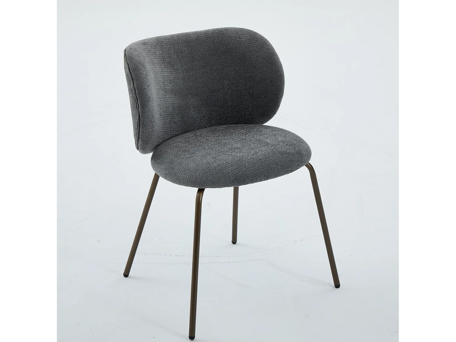 Lot de 2 chaises de salle à manger en chenille moderne – gris, dossier incurvé confortable, assise douce, pieds en métal bronze