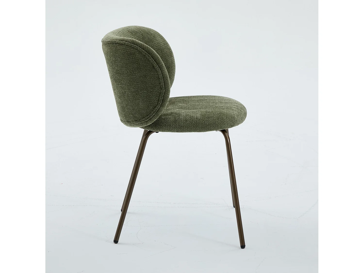 Lot de 2 chaises de salle à manger en chenille moderne – vert, dossier incurvé confortable, assise douce, pieds en métal bronze