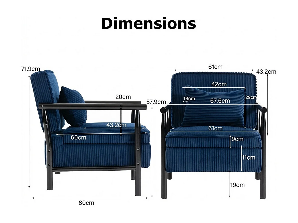 Fauteuil bleu de style médiéval en bois avec espace de rangement, convenant aux chambres et aux vérandas