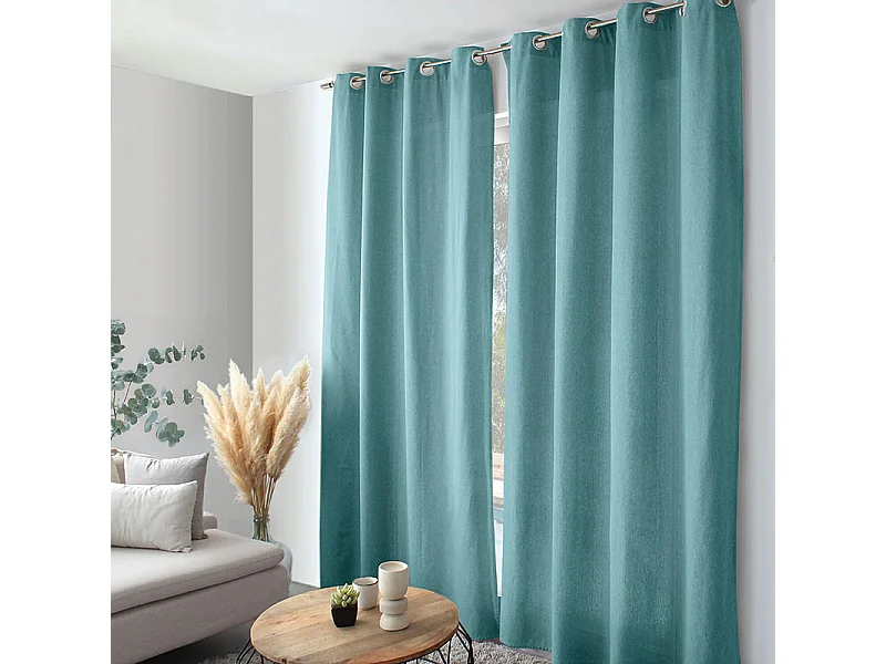 2 Rideaux décoratifs avec Œillets, 140x240cm, Bleu Glacier, coton chambray, Collection CAMBRIA