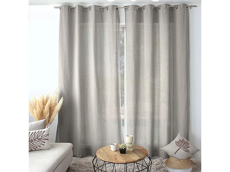 2 Rideaux décoratifs avec Œillets, 140x240cm, Beige Lin, coton chambray, Collection CAMBRIA