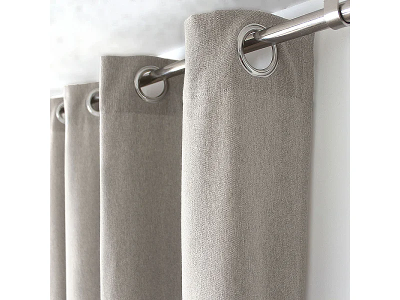 2 Rideaux décoratifs avec Œillets, 140x240cm, Beige Lin, coton chambray, Collection CAMBRIA