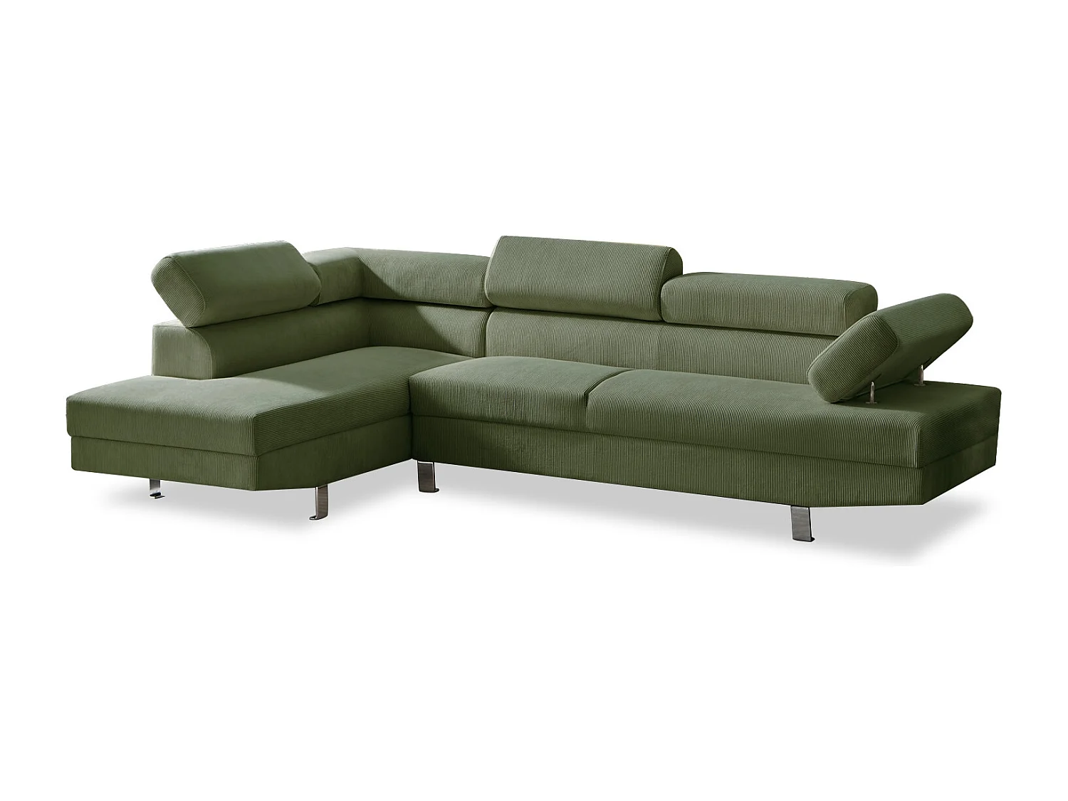 Canapé d'angle gauche avec têtières relevables Palerme velours côtelé vert