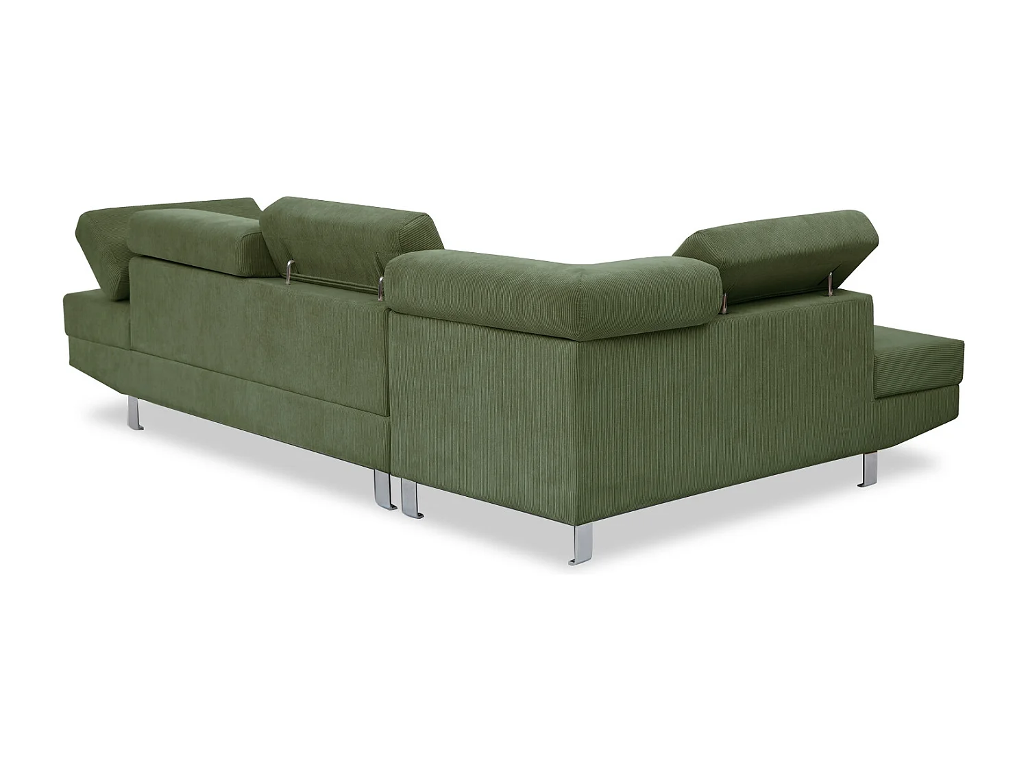 Canapé d'angle gauche avec têtières relevables Palerme velours côtelé vert