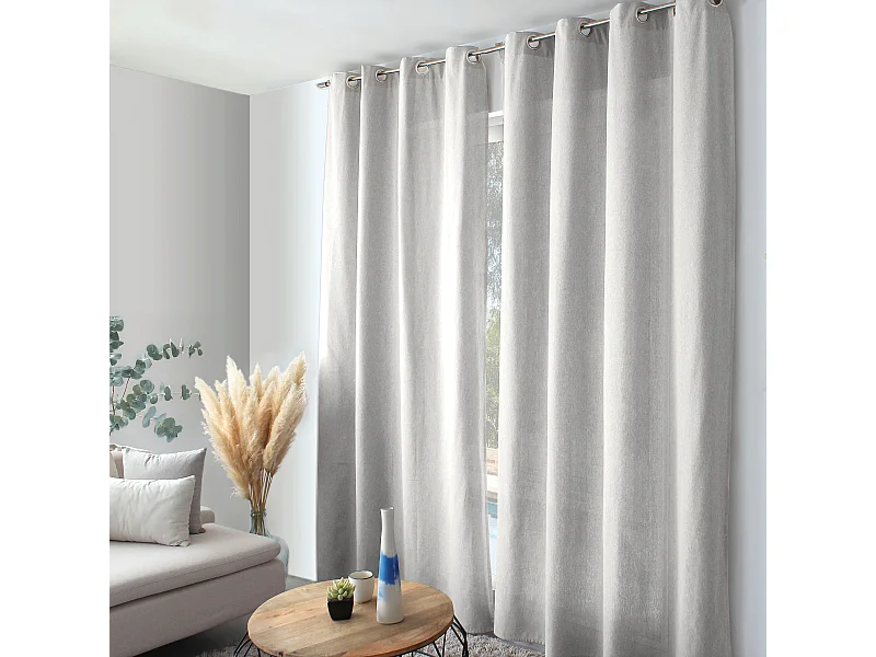 2 decoratieve gordijnen met oogjes, 140x240cm, witgrijs, katoenen chambray, CAMBRIA collectie