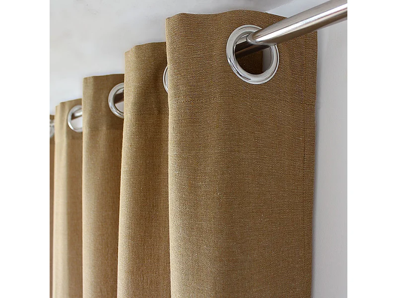 2 Rideaux décoratifs avec Œillets, 140x240cm, Beige Ocre, coton chambray, Collection CAMBRIA