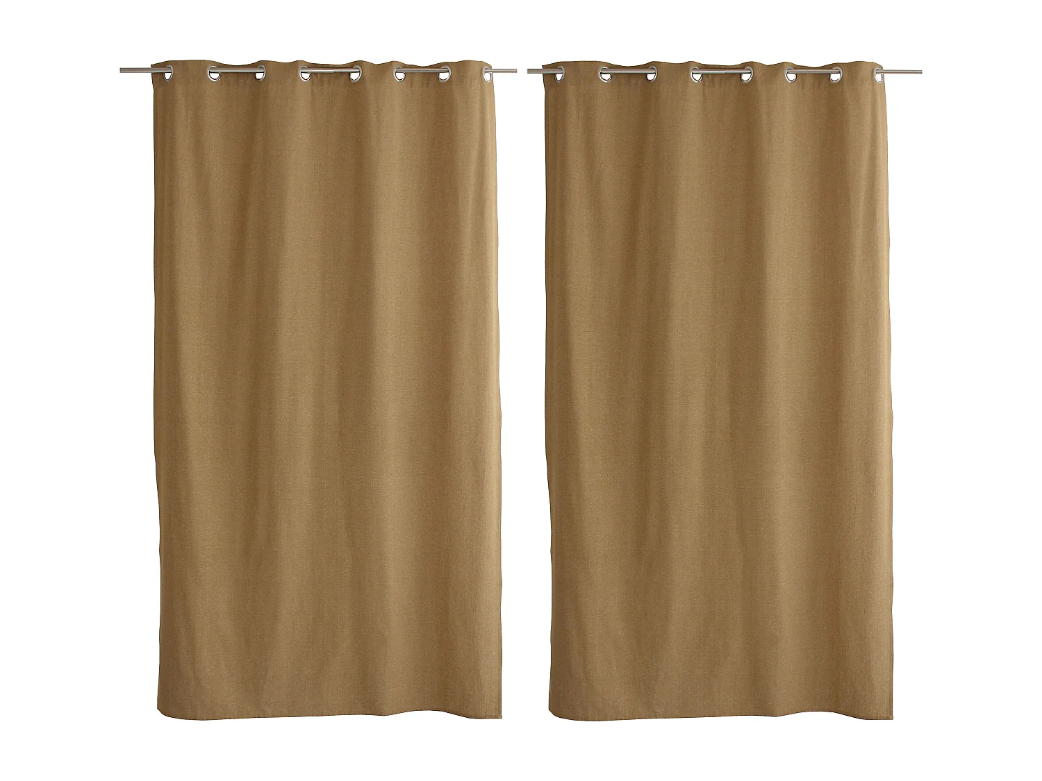 2 Rideaux décoratifs avec Œillets, 140x240cm, Beige Ocre, coton chambray, Collection CAMBRIA