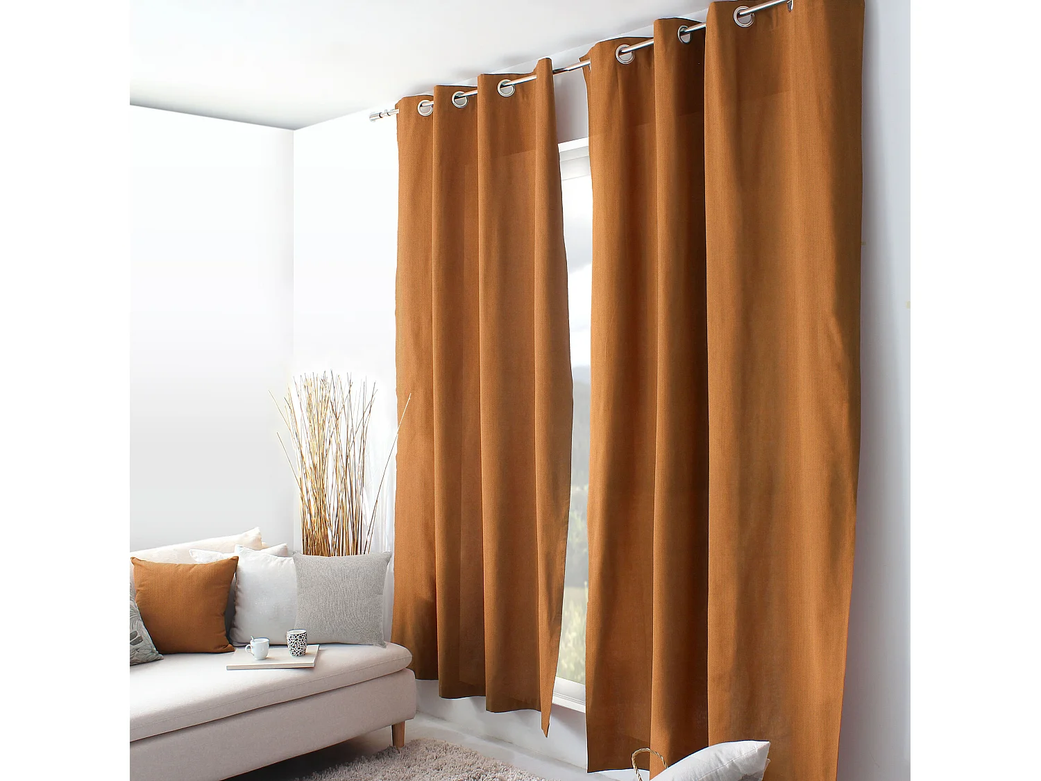 2 decoratieve gordijnen met oogjes, 140x240 cm, Kameel, Katoenkamer, CAMBRIA Collectie