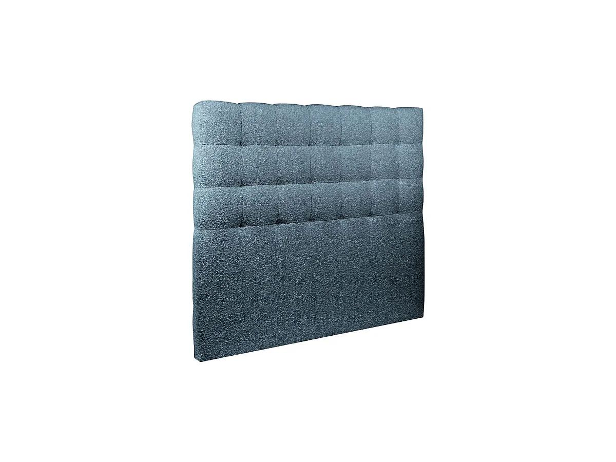 Lit 140x190cm avec tête de lit capitonnée bouclette et sommier kit Bleu - Hauteur totale : 29cm