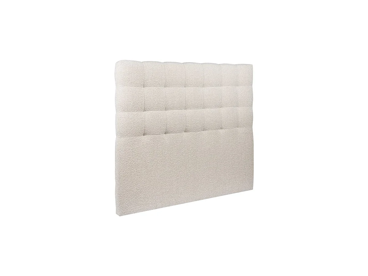 Lit 140x190cm avec tête de lit capitonnée bouclette et sommier kit Beige - Hauteur totale : 29cm