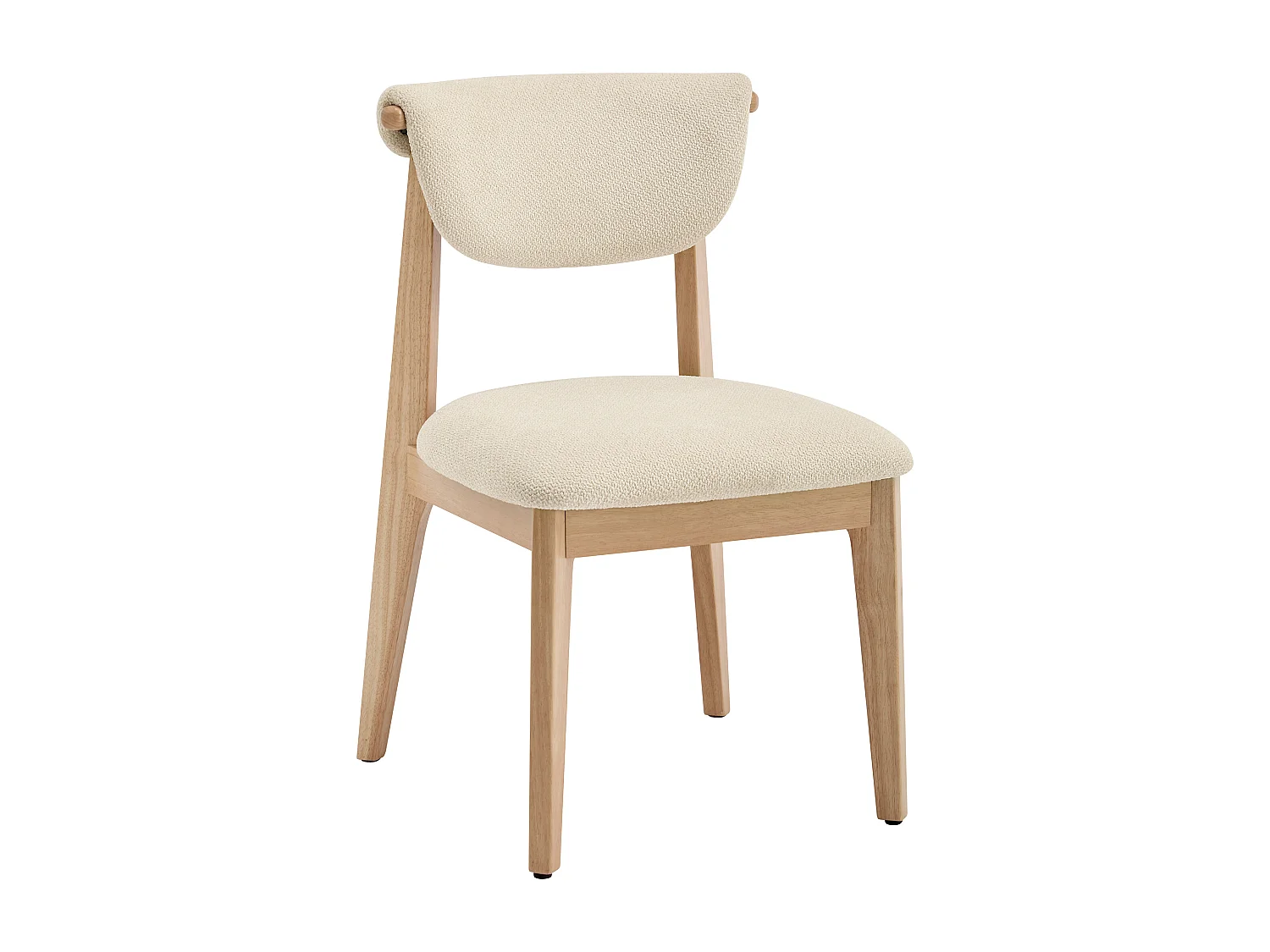 Lot de 2 chaises en tissu bouclette et bois d'hévéa - Crème - GABIEL