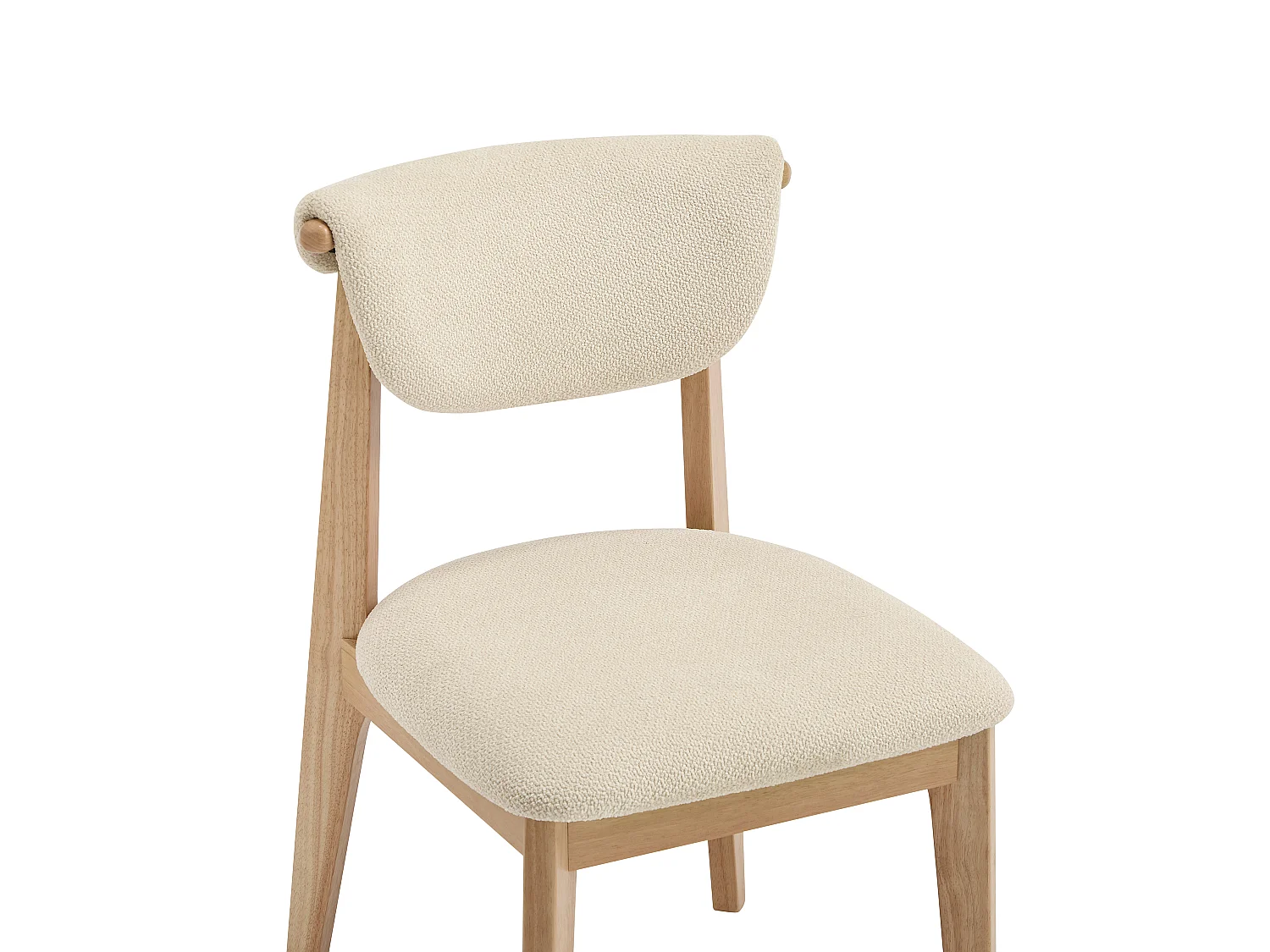 Lot de 2 chaises en tissu bouclette et bois d'hévéa - Crème - GABIEL